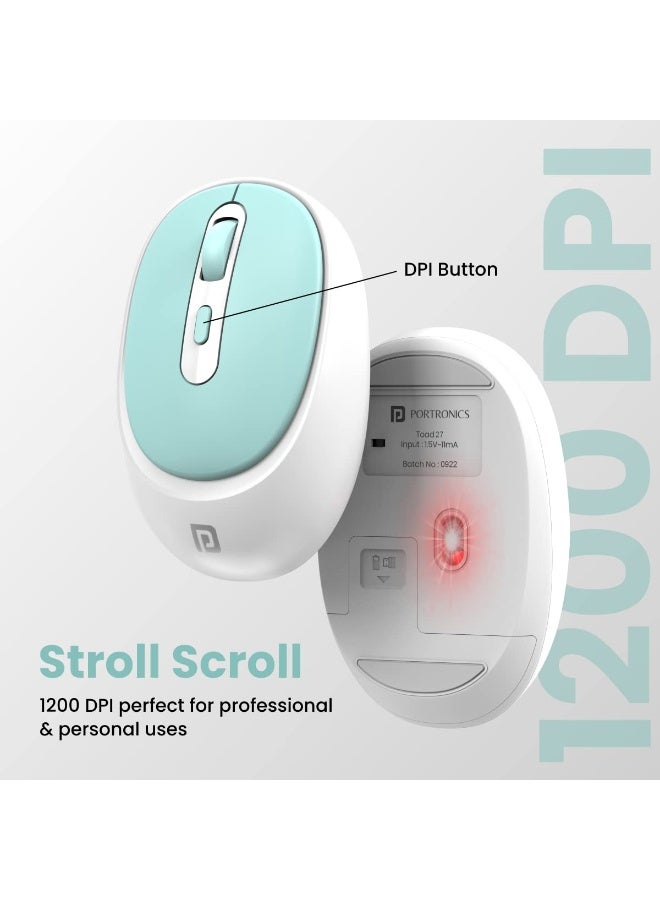 بورترونيكس Portronics Toad 27 Wireless Mouse, Silent Buttons, 2.4 GHz with USB Nano Dongle for PC/Mac/Laptop, Auto Power Saving Mode, Adjustable DPI Button(Green) - Image 2